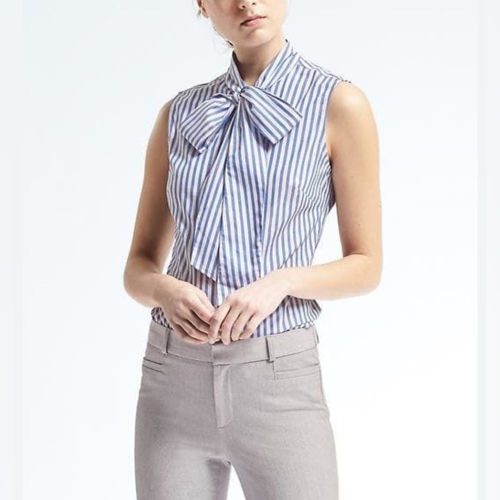 Banana Republic Striped Sleeveless Bow Blouse